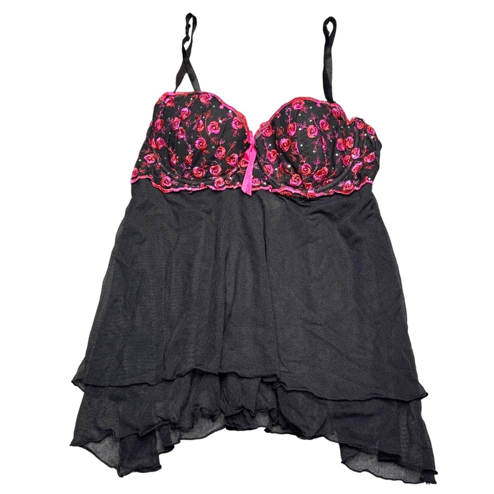 VS Sexy‎ Little Things Mesh Two Layer See Through Embroidered Bra Ruffle Hem 36B